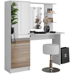 Vicco, Schminktisch, mit LED-Beleuchtung und Hocker (123 x 33 x 141.20 cm)
