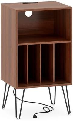 Costway Record Player Stand with Charging Station Turntable Stand with Vinyl Storage-Walnut