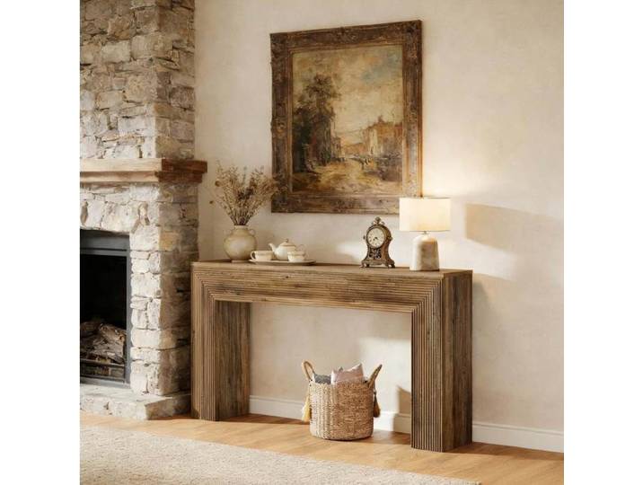 WOVREO Table console 160 x 30 x 85 cm MDF marron aspect bois rainuré
