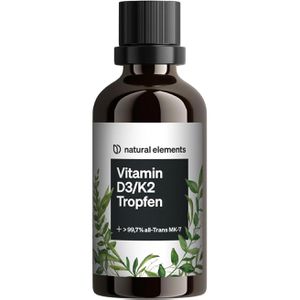 natural-elements Vitamin-D 50 ml, für 1700 Tropfen, Vitamin D3 + K2 MK7, hochdosiert, je Tropfen 1000 I.E.