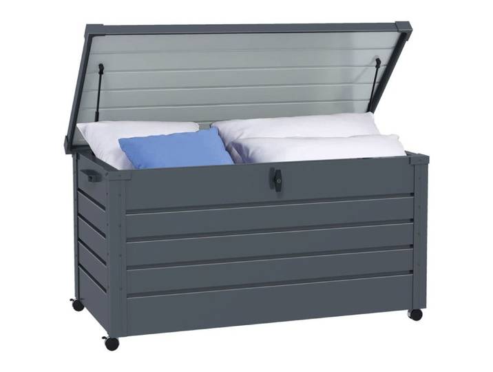 Coffre de rangement extérieur 311 L avec couvercle et roulettes - acier galvanisé 120x62x66 cm gris pour jardin ou terrasse