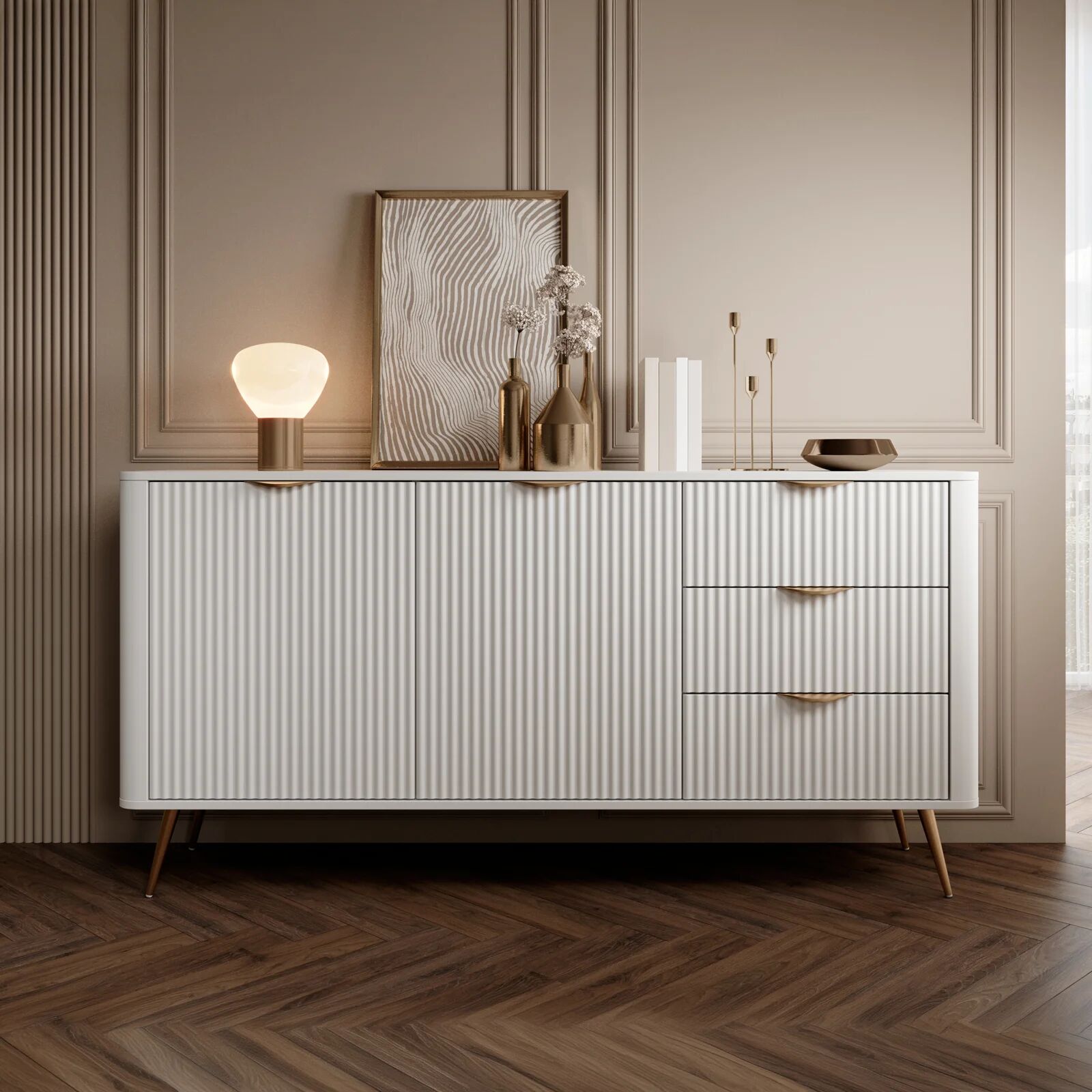 garneroarredamenti Madia 163x81h cm 2 ante 3 cassetti bianco opaco cannettato Ramis