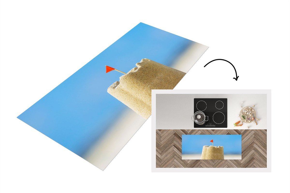 Keukenloper Vinyl met Zandkasteel Strand en Schelpen Design - 120 x 50 cm