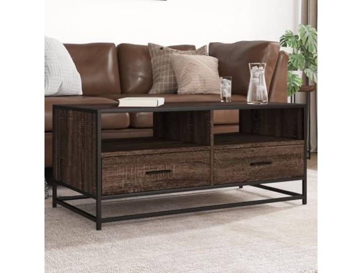 HEFZGDB Couchtisch Braun Eichen-Optik 100x50x45 cm Holzwerkstoff Metall Gestell Industriestil Beistelltisch mit Stauraum