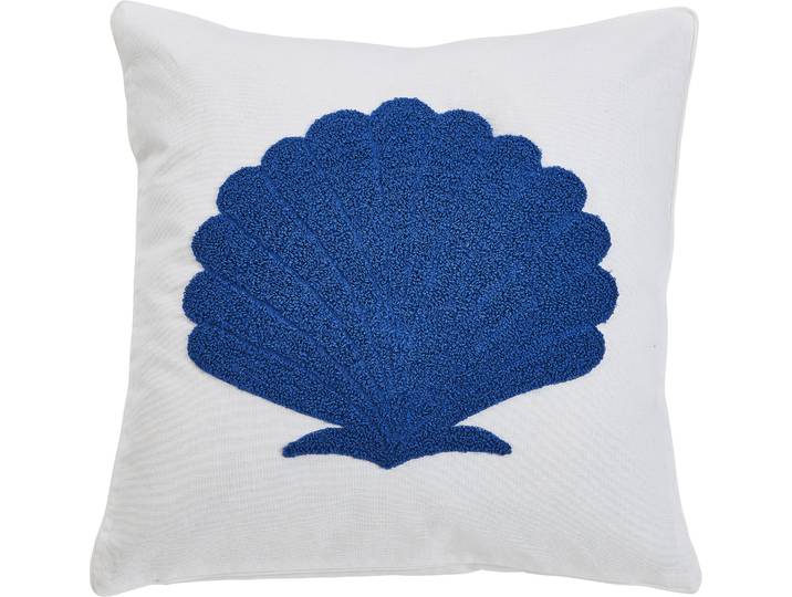 Dekokissen DONE. Blue Sea Shell , bunt (beige, blau), B:45cm L:45cm, Baumwolle, Leinen, Viskose, Dekokissen_Sitzkissen_Kissenhüllen, Dekokissen, Kissenhülle in 3-D Optik durch Motiv aus Frottierschlingengewebe