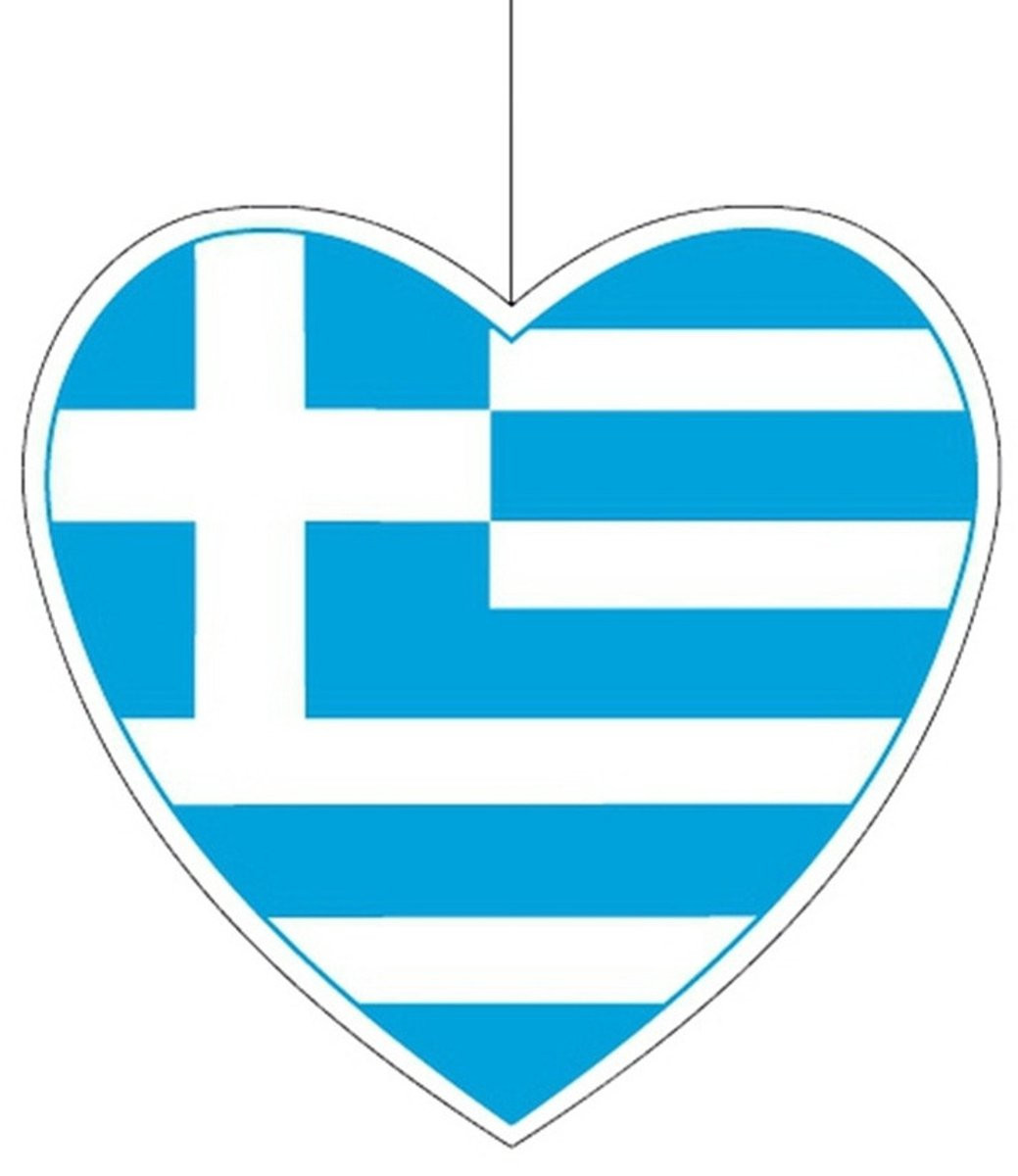 Hangdecoratie Hart Griekenland - Griekse vlag versiering - 28 cm