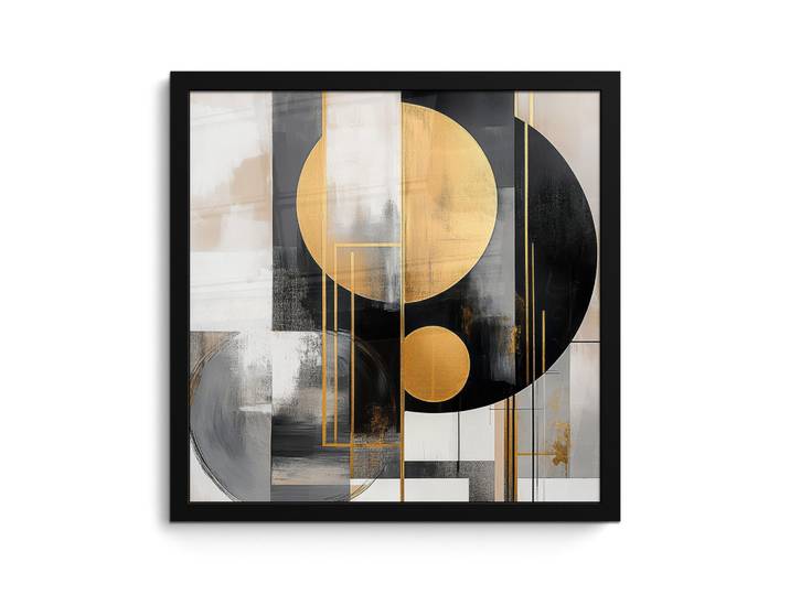 MuchoWow Poster MIT Rahmen Abstrakt - Gold - Silber - Formen - Ästhetisch - Modern 40x40 cm, Goldfarben, Papier, Quadratisch, 40x40 cm, gerahmt, Bilder & Rahmen, Bilder