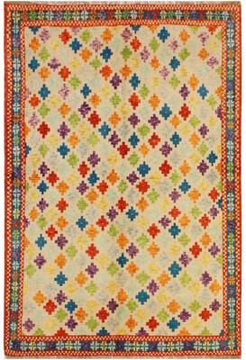 Treasured Knots Shabby Chic Balochi Hurst Beige/Teal Hand Knotted Wool Rug - 5'0'' x 6'6''