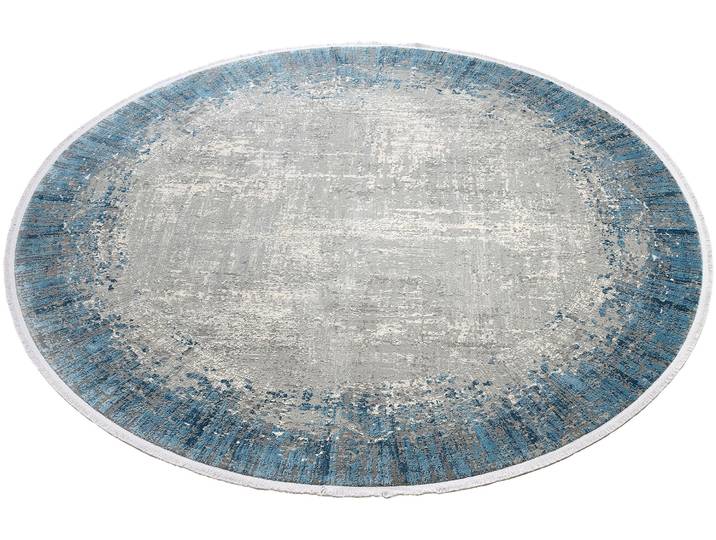 Teppich WK WOHNEN BORDER , blau (türkis), H:8mm Ø:260cm, Polyacryl, Viskose, Teppiche, Teppich, hochwertiger Viskoseanteil, samtweiche Oberfläche mit 3 D Effekt