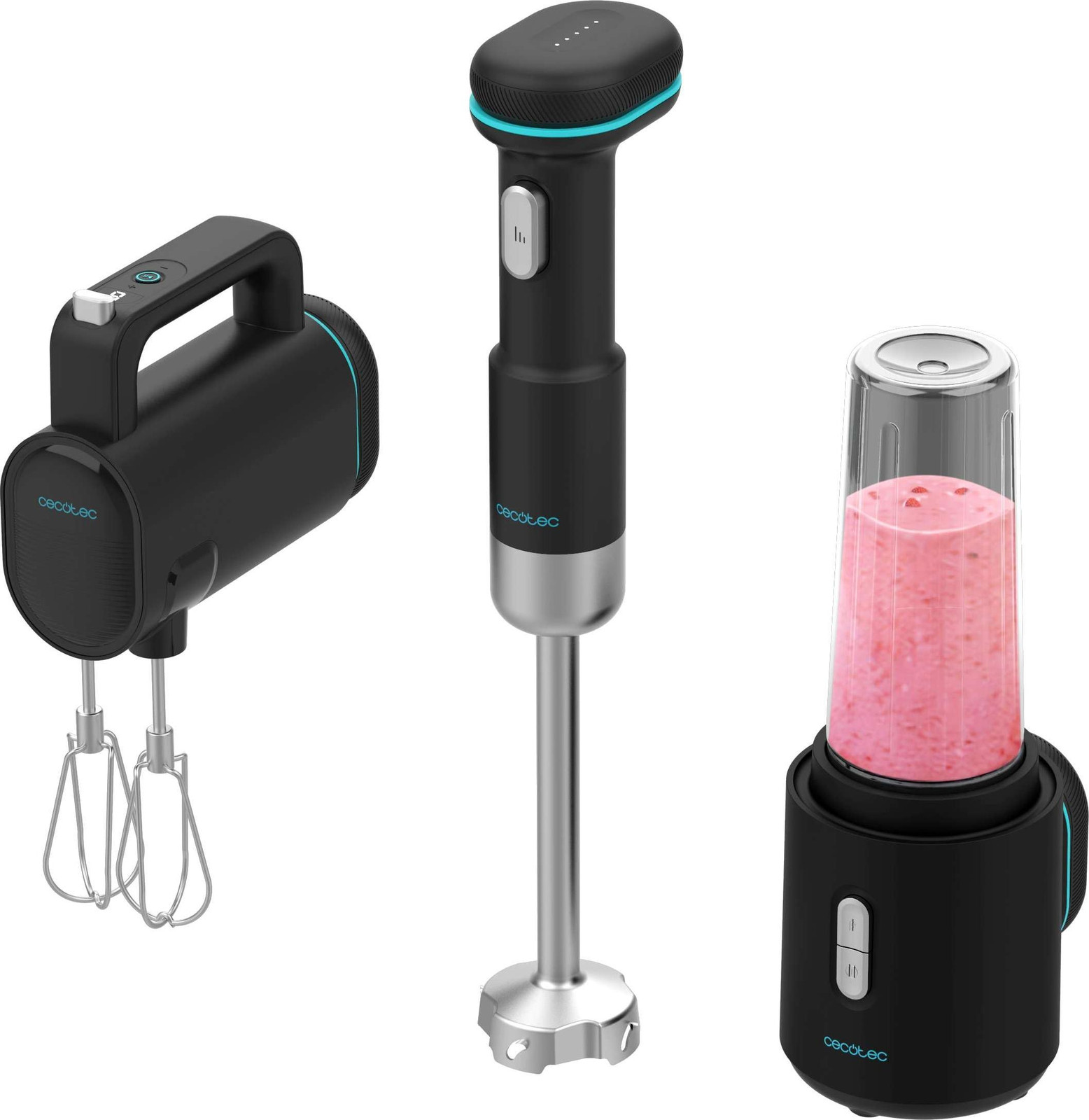 Cecotec BlendGo Pack Handmixer en draadloze blender met 6 snelheidsstanden, zwart