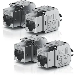 Primewire 4x Netzwerk-Adapter RJ-45 (Ethernet), Buchse zu Netzwerkkabel, CAT.6a Keystone Modul für LAN Kabel, RJ45 Buchse, feldkonfektionierbar