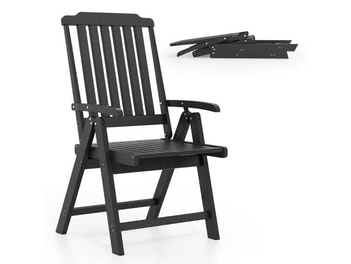 COSTWAY Chaise de Jardin Extérieur Pliable en HDPE Accoudoirs et Dossier Siège à Lattes Charge 150 kg Intérieur Extérieur Noir