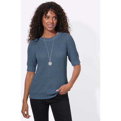 Kurzarmpullover CASUAL LOOKS "Kurzarm-Pullover", Damen, Gr. 42, blau (rauchblau), 50% Baumwolle, 50% Polyacryl, unifarben, Pullover