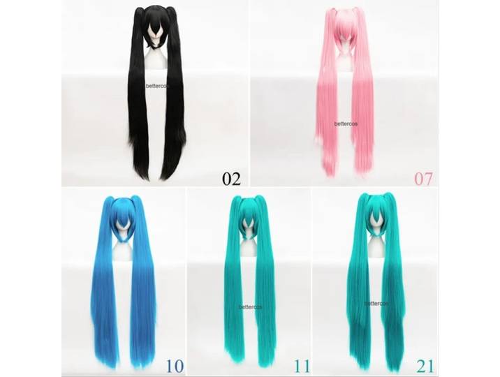 Perruque de Cosplay Vocaloid Miku de haute qualité, perruque synthétique longue résistante à la chaleur, queue de cheval + bonnet de perruque