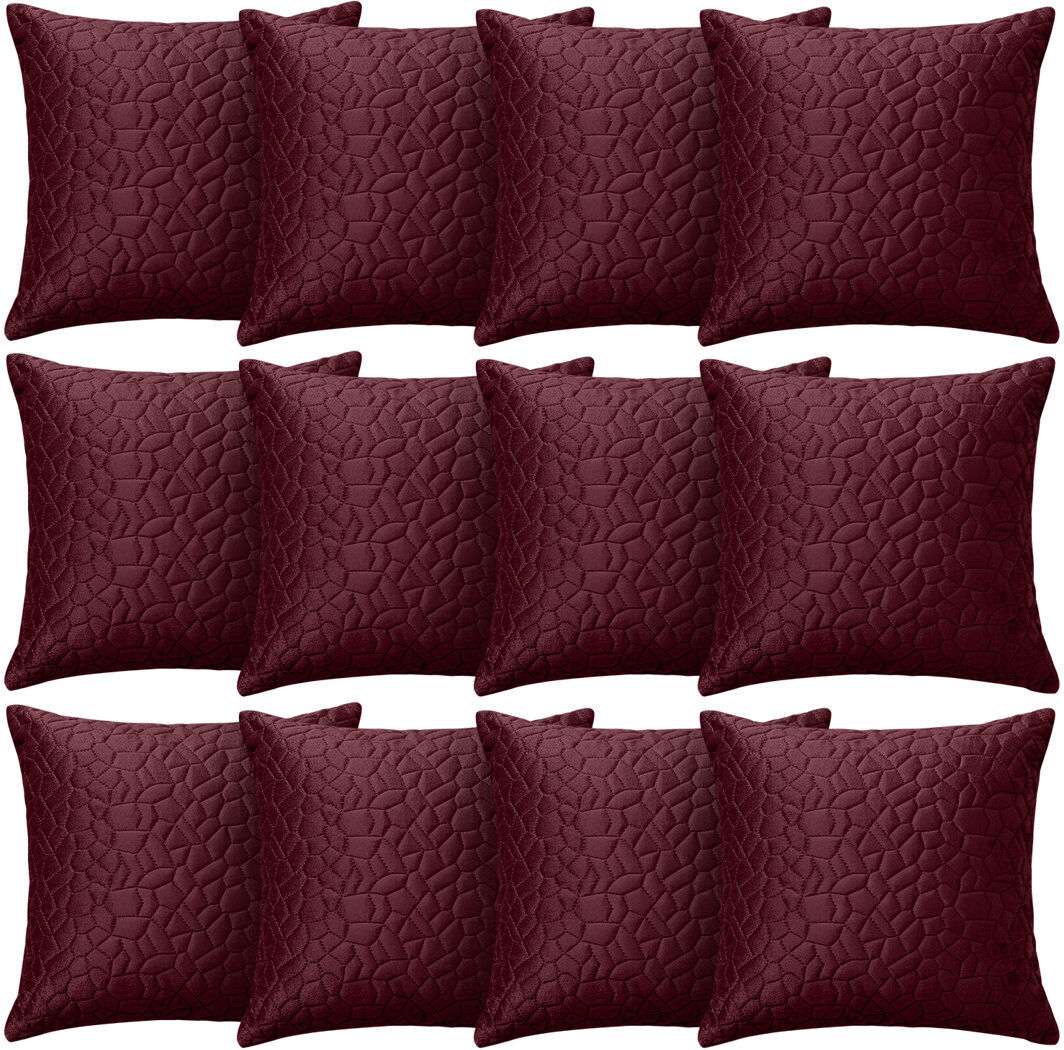 Aspire Homeware Geometric Square Velvet Cushion Covers Burgundy Pack of 12