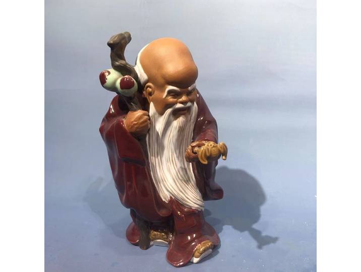 Décoration de statue chinoise, statue du Père Noël oriental, figurine en céramique - Porcelaine du four Shiwan