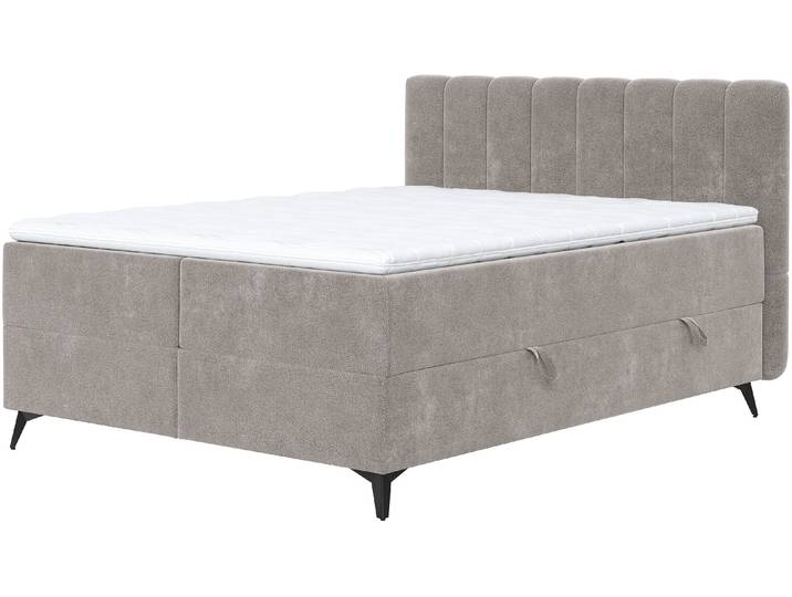 Boxbett, Polster, Grau, 165×210 cm, Mit Bettkasten, Taschen-Federkernmatratze, Cotta