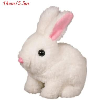 Uplift Essentials Electric Rabbit Plush Toy With Carrot Walking, Ear Wiggling, And Tail Wagging Interactive Bunny For Kids white