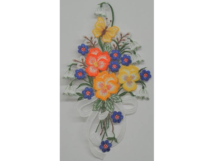 Fensterbild STICKEREIEN PLAUEN Frühlingsstrauss Gr. 1, bunt (grün, orange, mehrfarbig), B:24cm H:30cm, Polyester, Fensterbilder, Fensterbild
