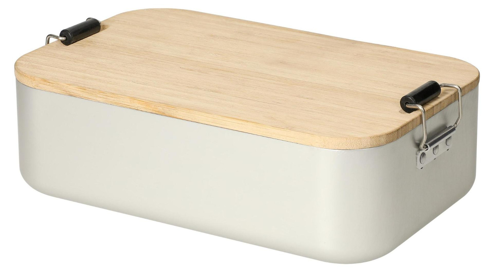 Elasto Voorraadbus Bamboo Aluminium Lunchbox met Bamboe Deksel en Sluiting - Zilver