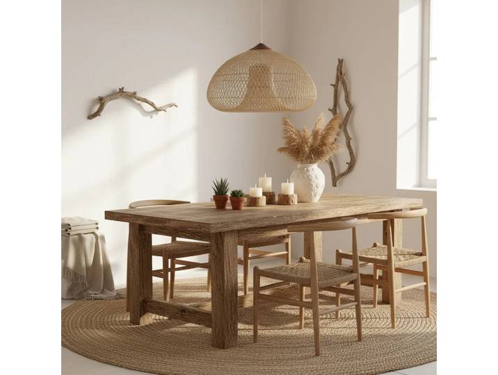 JOYINLED Lampe suspendue rétro beige E27 60cm, luminaire suspendu en rotin tissé, éclairage suspendu, lustre chinois tissé à la main