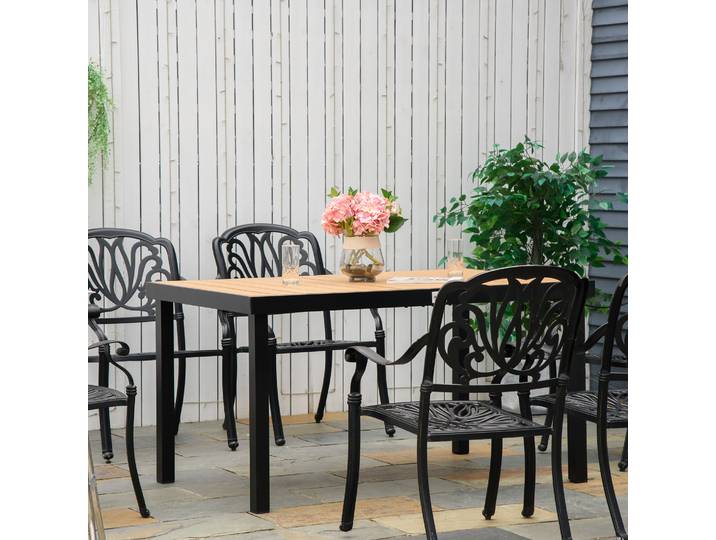 Outsunny Table de Jardin 140x90cm Aluminium Aspect Bois