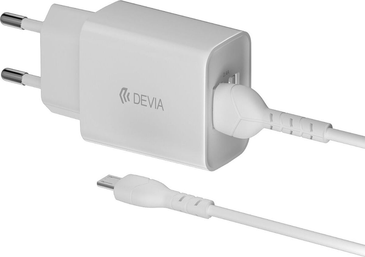 Devia Smart Wandlader met 2x USB en microUSB-kabel, 2,4A, wit