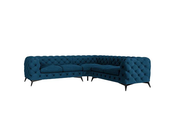 Ecksofa III Blau Samt Ravi 262 x 262cm Gleichschenklig Glamour