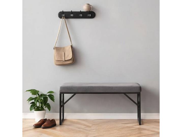 Banquette rembourrée en polyester velouté gris foncé structure métal et bois 100x35x47 cm