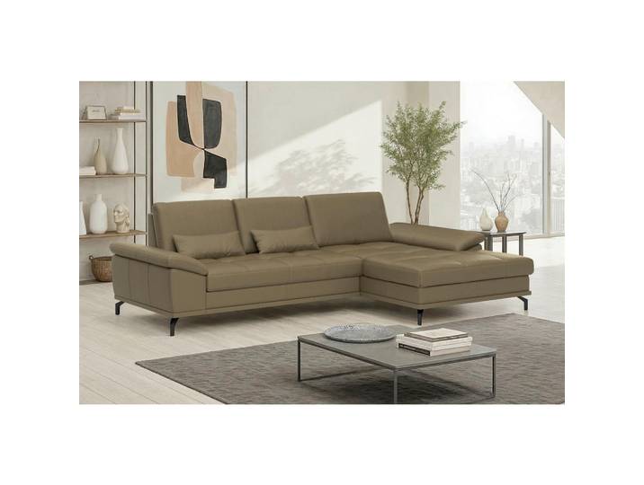 Sit & More Ecksofa Costello E, Olivgrün, Metall, Echtleder,Kombination Echtleder/Stoff,Kombination Echtleder/Stoff, Nappaleder,Nappaleder,Nappaleder, 5,5-Sitzer, Füllung: Polyester, Ottomane rechts, L-Form, 301x176 cm, Schlafen auf Sitzhöhe, Armteil links, rechts, Wohnzimmer, Sofas & Couches, Wohnlandschaften, Ecksofas