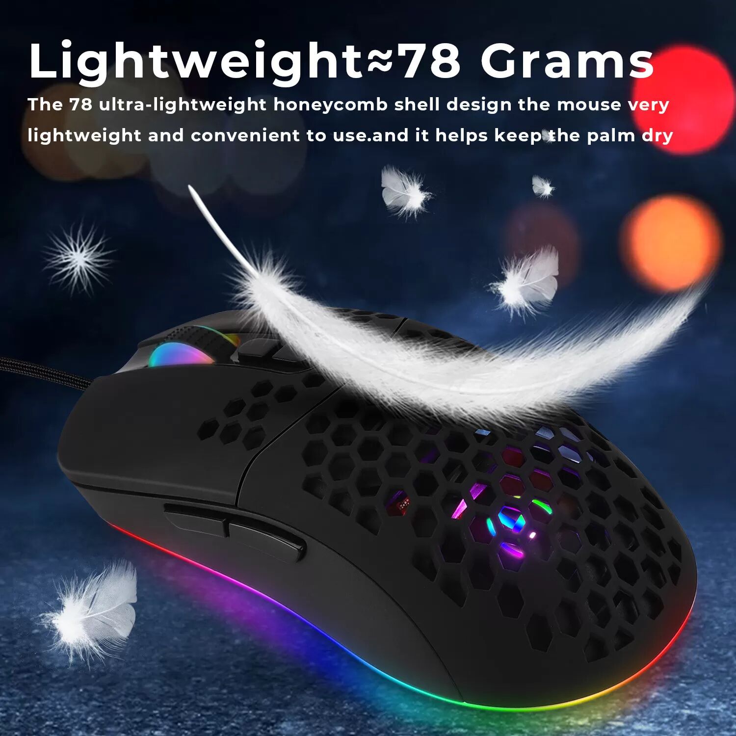 INF Souris de jeu RVB avec conception en nid d'abeille et DPI personnalisable
