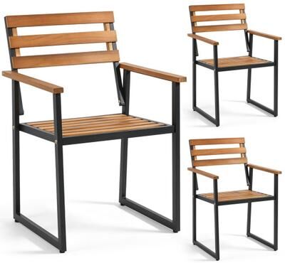 Costway Set of 3 Acacia Wood Outdoor Dining Chairs with Wooden Backrest-Set of 3