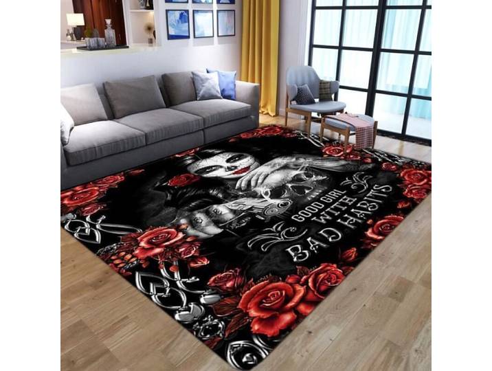 Tapis créatif imprimé tête de mort en 3D - HVn-4304 - 150x200cm - Antidérapant - Moderne - Synthétique