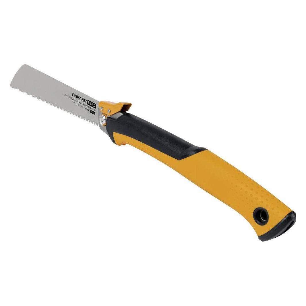Fiskars Pro Klappbare Zugsäge, Sägeblattlänge: 25 cm, 13 TPI, Schwarz/Orange, PowerTooth, 1062933 (1062933)