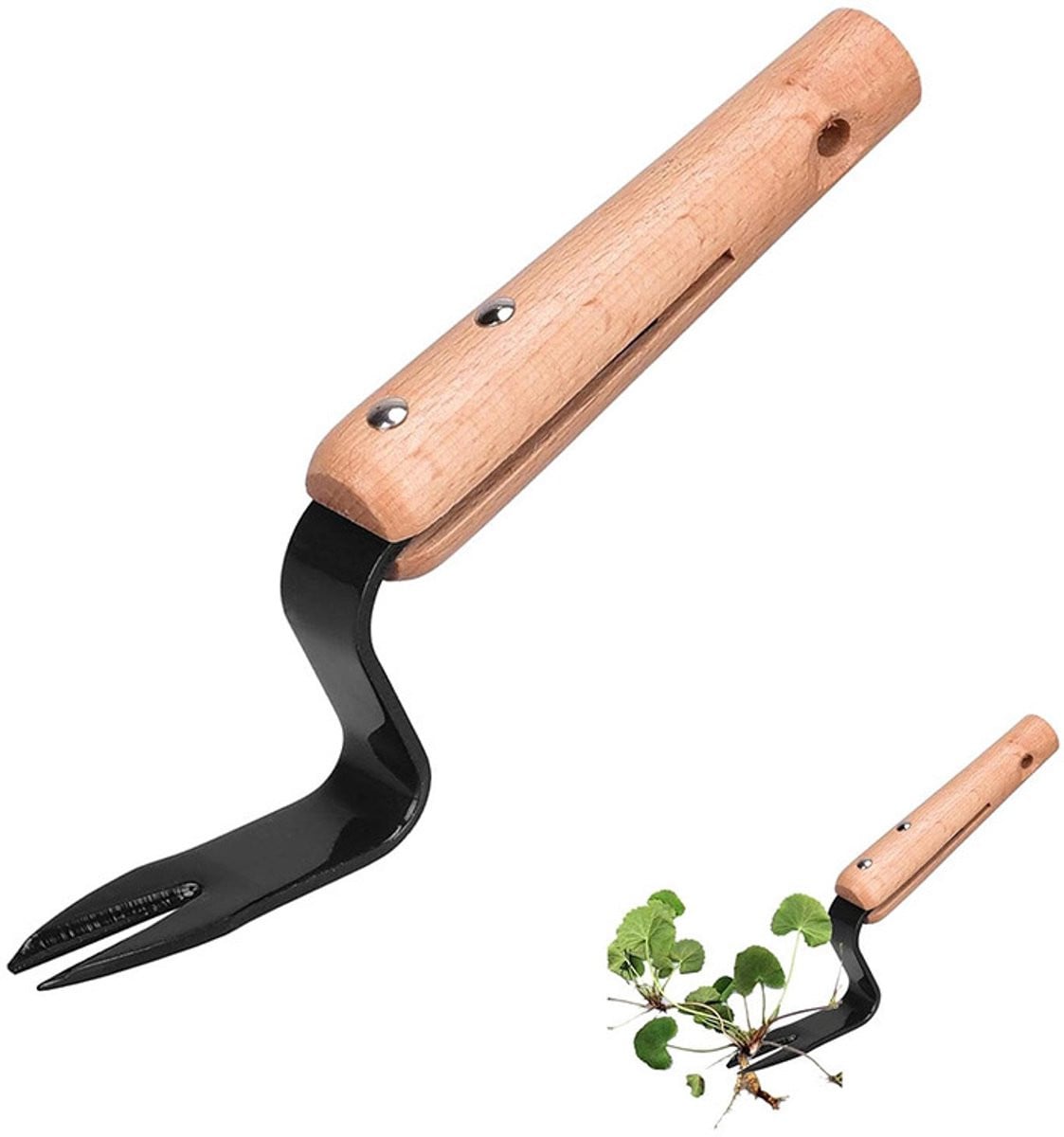 Set van 2 handmatige onkruidverwijderaars met worteltrekker voor tuin en gazon, roestvrij staal, zwart