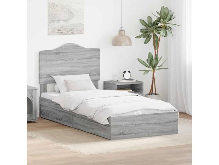 RJPLMFV Aufbewahrungsbett, Grau, Sonoma, 70 x 190 cm, Holz, Technik Mit Schubladen, modernes Design, inklusive Lattenrost, leicht zu reinigen