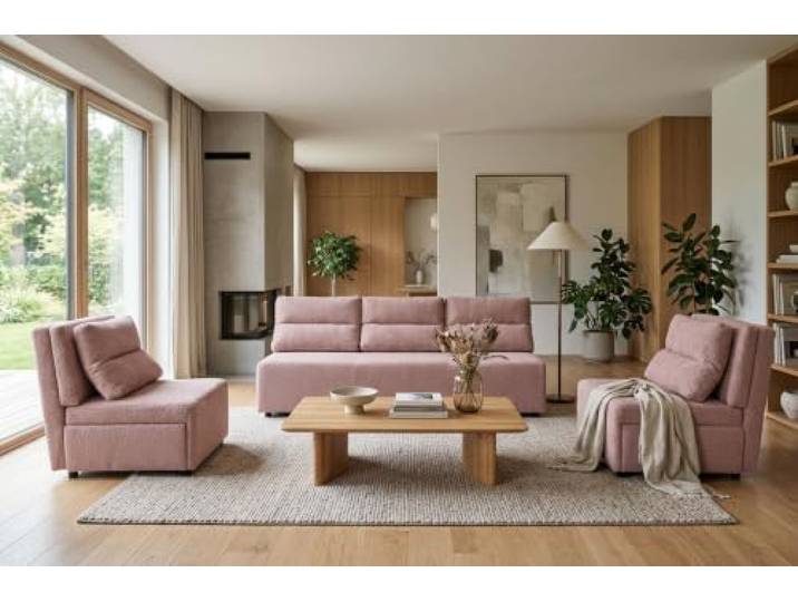 Family Meble Kimo Sitzgruppe, Sofa und 2 Sessel – Hellrosa – 8