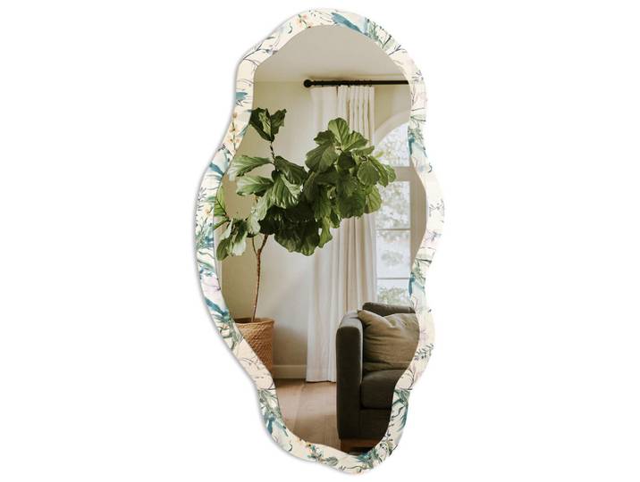 Tulup Spiegel 90x45 cm asymmetrisch mit Druck - Sommerliche Aquarellmalerei, Transparent, Glas, Organisch, 45x90x0.4 cm, Spiegel, Wandspiegel