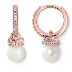 Tchibo - 925 Silber Creolen rosévergoldet mit Perle - weiß