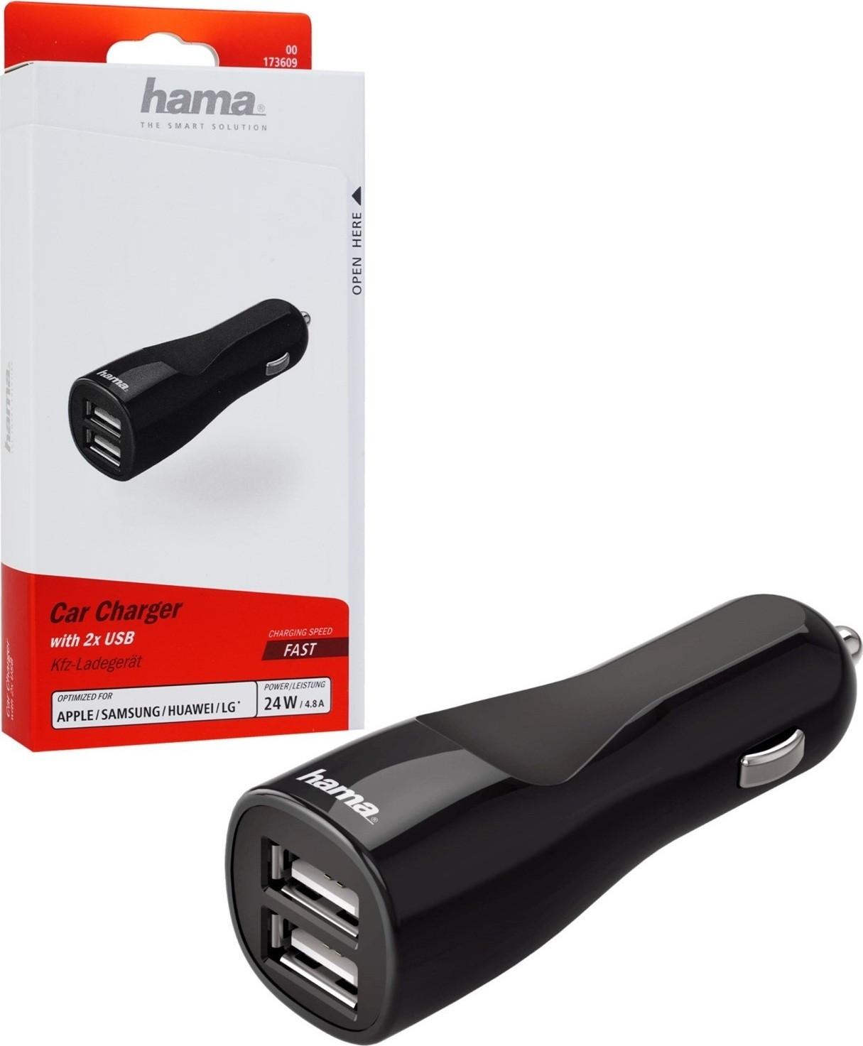 Hama Autolader met dubbele USB-poort, 4,8A, zwart