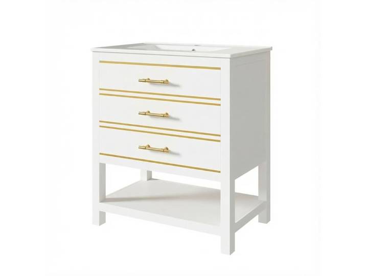 Meuble vasque - FURNITURER - 76 cm - Lavabo intégré - 2 tiroirs - Niche ouverte