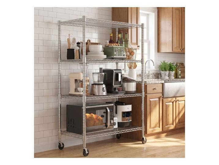 Étagère de Rangement-HOMDOX-91x46x183cm Meuble Étagères à 4 Niveaux sur Roulettes Rayonnage Métallique Réglable Cuisine Argent