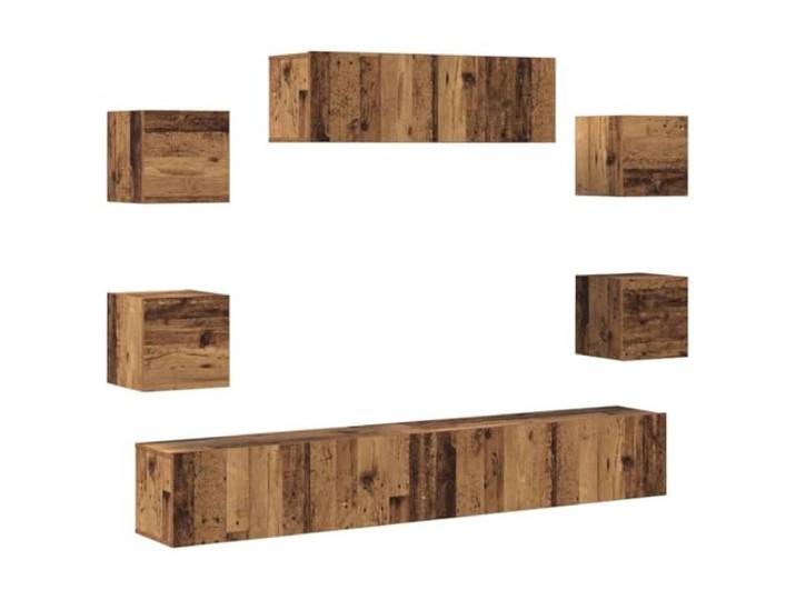 Makastle TV-Schrank Set 7-TLG. Wandmontage Altholz-Optik