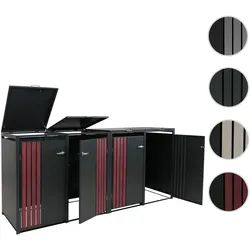 4er-Mülltonnenverkleidung HWC-O67, Mülltonnenbox mit Deckel, Metall 122x264x84cm 104kg ~ anthrazit Holzoptik dunkel