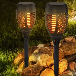 2er Set LED Solar Steck Lampe Dekor Stanzungen Feuer Flacker Effekt Garten Außen Leuchte Terrassen Erdspieß
