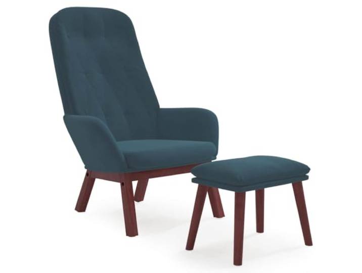 Fisinber Relaxsessel mit Fußhocker 2-teilig Samt Polstersessel Blau Gemütlicher Lesesessel mit gepolsterter Fußablage und Holzbeinen für Wohnzimmer, Schlafzimmer und moderne Ruhezonen.