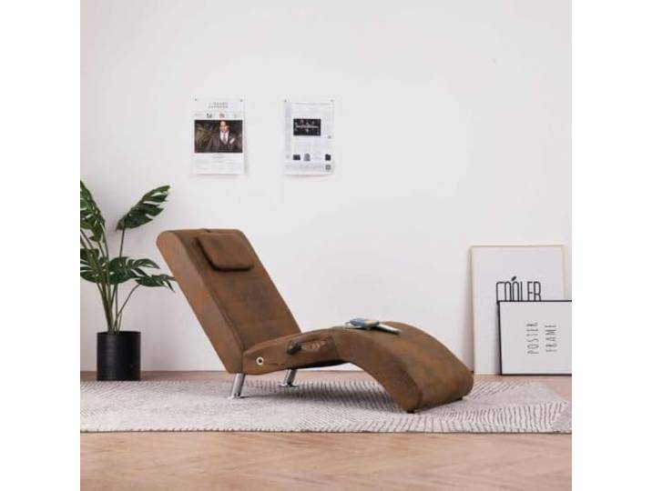 KGTKGTYER Chaiselongue - Massage & Heizfunktion, Wildleder-Optik, Braun Ergonomische Form, Robuste Stahlbeine, Inklusive Fernbedienung
