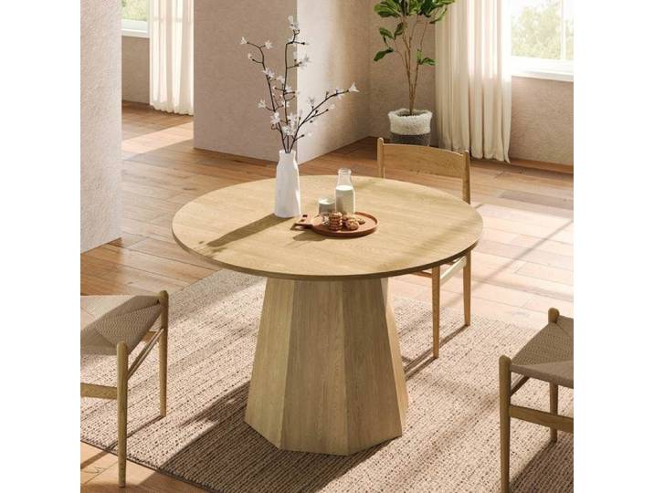 Table basse ronde en chêne massif - Style nordique naturel
