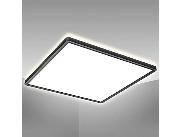 B.K.Licht - LED Deckenlampe mit indirektem Licht, ultraflach, neutralweiße Lichtfarbe, LED Panel, Deckenleuchte, Lampe, Wohnzimmerlampe, Schlafzimmerlampe, Küchenlampe, 42x42x2,9 cm, Schwarz