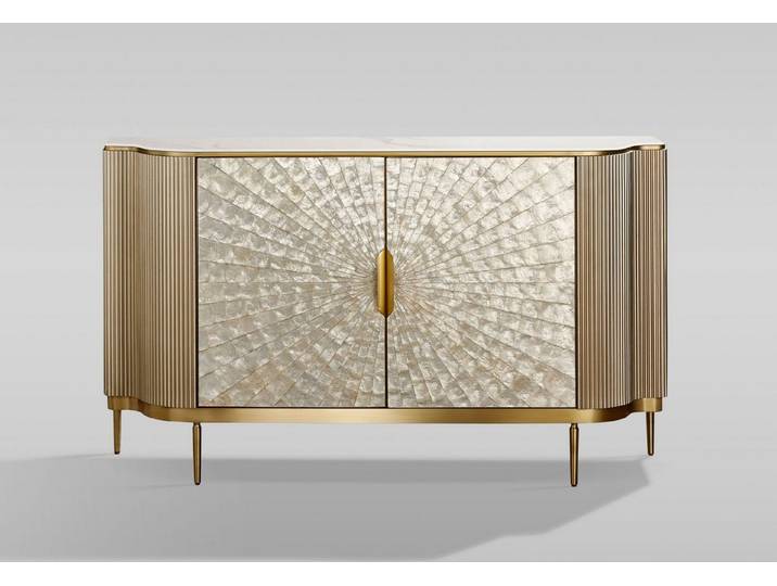 Livin Hill Kommode Stilig, Champagnergold, Marmorplatte, Muschelfront